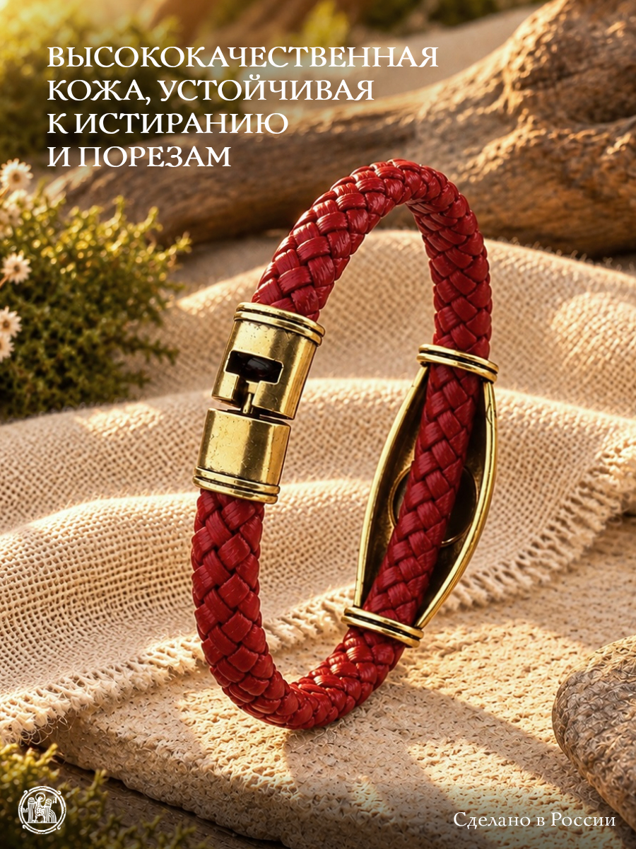 Кожаный плетеный браслет с шармом «Сегнерово колесо»