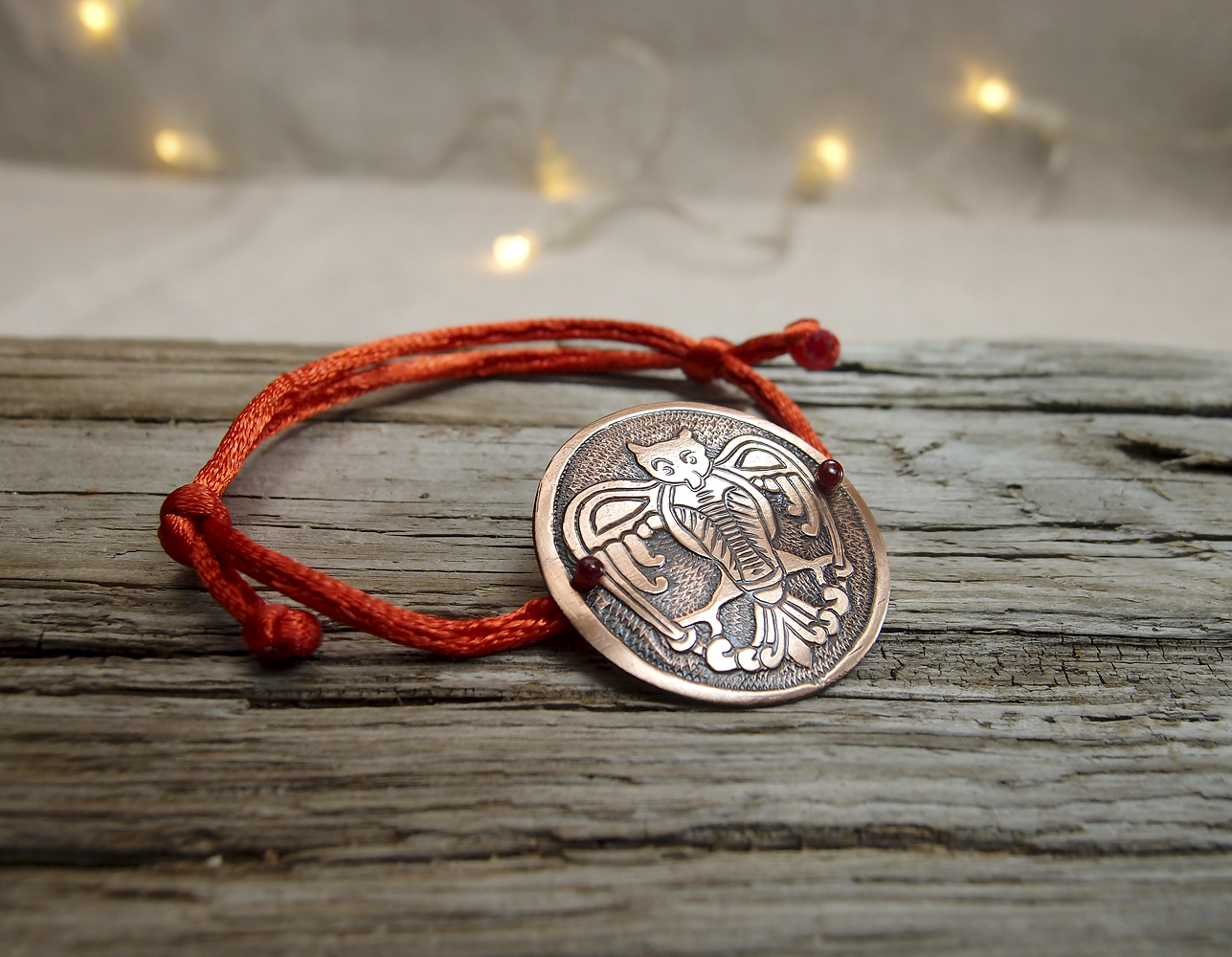 Bracelet-lace "Owl". Embossing