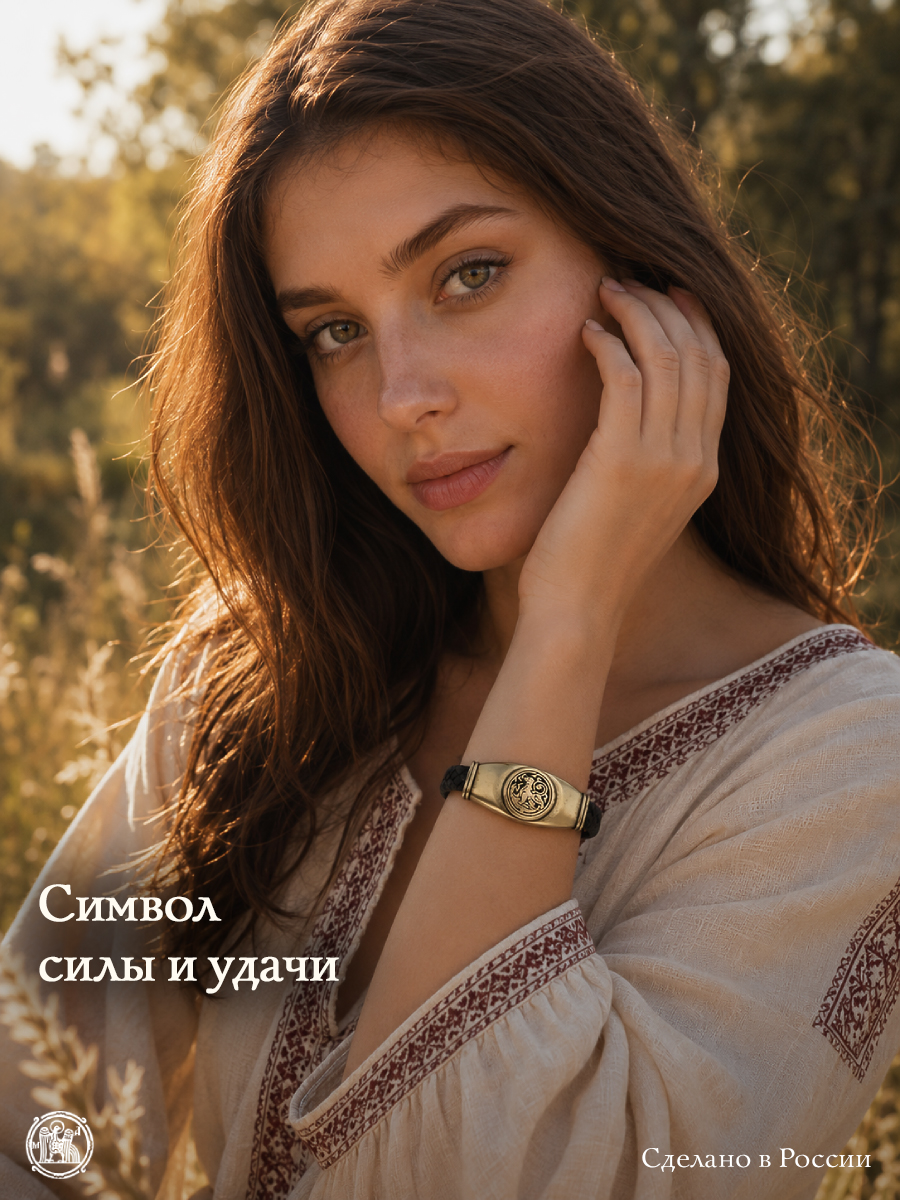 Кожаный плетеный браслет с шармом «Суздальский лев»
